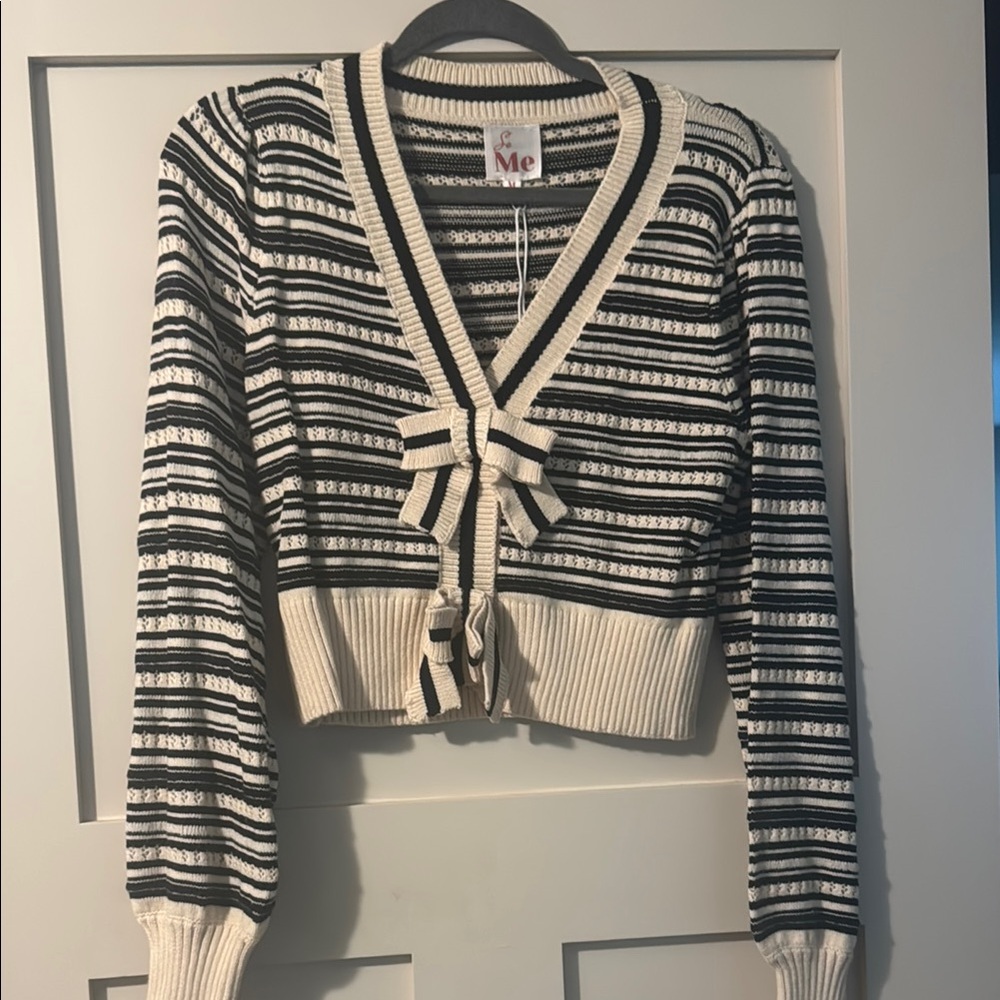 ME Makeover Essentials Black and Cream Striped Cardigan